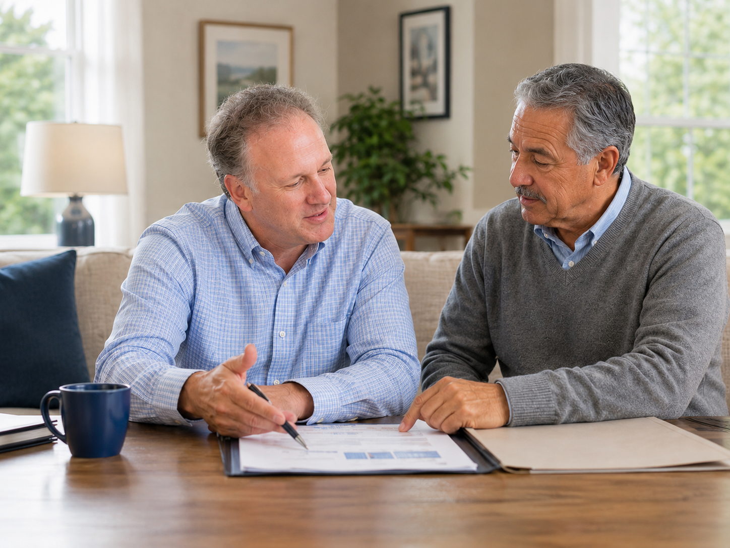 Russell Tunick reviewing reverse mortgage education materials at a table